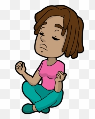 Black Cartoon Woman In Serious Meditation Practice - Cartoon Emoji,Emoji Shirt And Pants