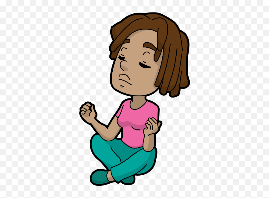 Black Cartoon Woman In Serious Meditation Practice - Cartoon Emoji,Emoji Shirt And Pants