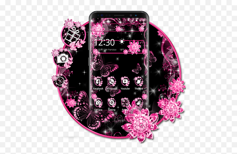 Pink Black Flowers Theme - Apps On Google Play Pink And Black Flowers Themes Emoji,Black Flower Emoji