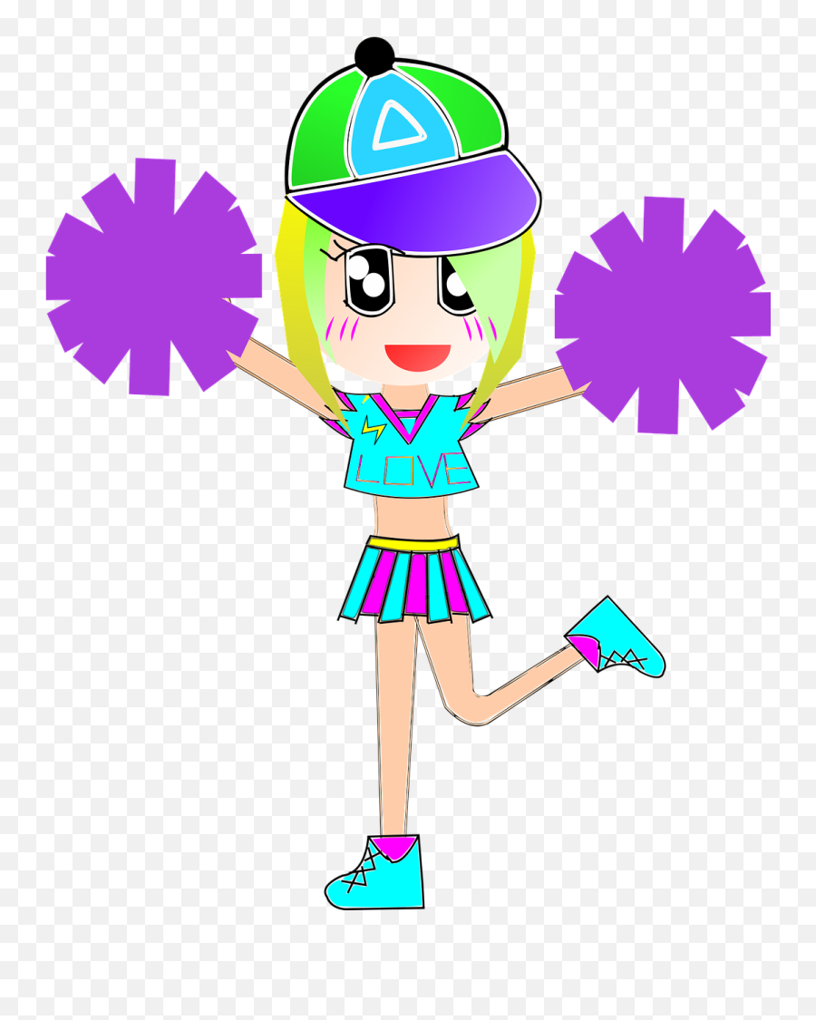 Carton Cartoon Cheerleader Female Girl - Cartoon Transparent Background Pom Poms Cheer Emoji,Milk Carton Emoji