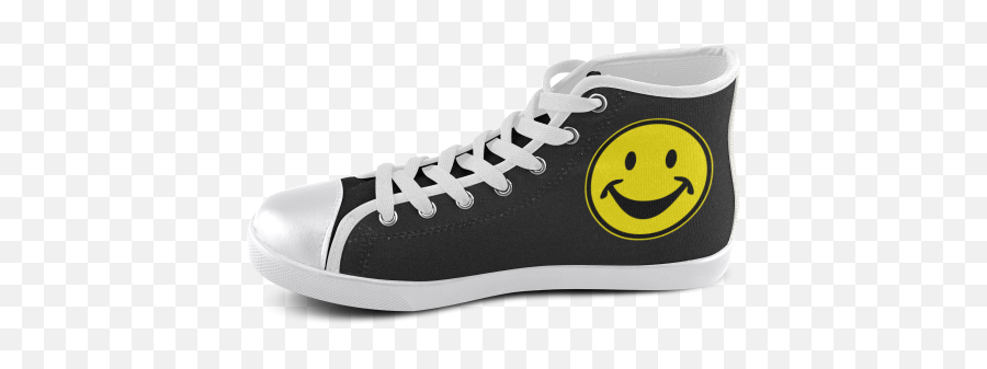 Funny Yellow Smiley For Happy People Womenu0027s High Top Canvas Shoes Model 002 Id D378004 - Smiley Emoji,Emoji Shoe Laces