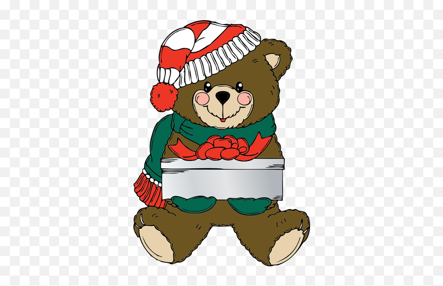 Christmas Bear With Present Vector - Christmas Teddy Bear Clipart Emoji,Christmas Present Emoji