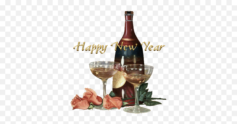 Happy New Year Cards - New Year Wine Gif Emoji,Happy New Year Emoticons Animated