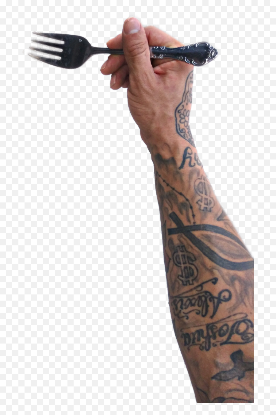 Dk925 Arm Eating Fork Table Tattoos - Tattoo Emoji,Cross Arm Emoji