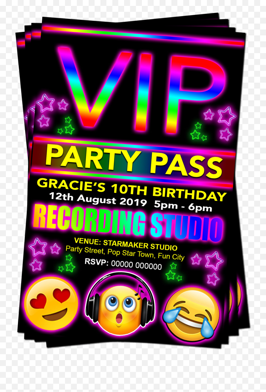 Recording Studio Pop Star Birthday Party Invitations Vip Emoji Theme Grandwazoodesign - Keep Calm And Pass Me,Party Emoticon
