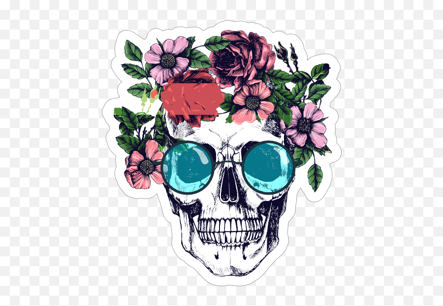 Flower Headband And Sunglasses Skull Sticker - Mexican Skull With Flower Crown Emoji,Dead Flower Emoji