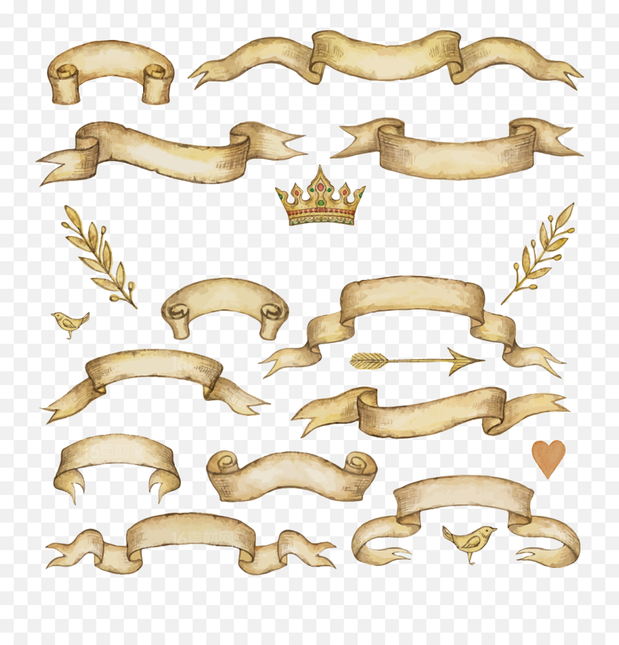 Ribbon Banner Scroll Script Crown Bird Heart Decorative - Heart With Scroll Drawing Emoji,Script Emoji