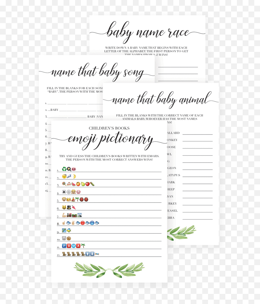 Watercolor Leaves Baby Shower Game Bundle By Littlesizzle - Baby Shower Emoji Game,Emoji Game