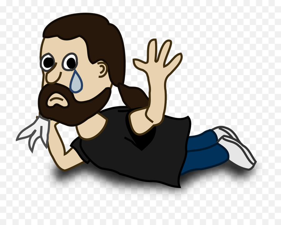 Man Bye Beard Lying Character - Cartoon Person Crying Png Emoji,Lying Down Emoji