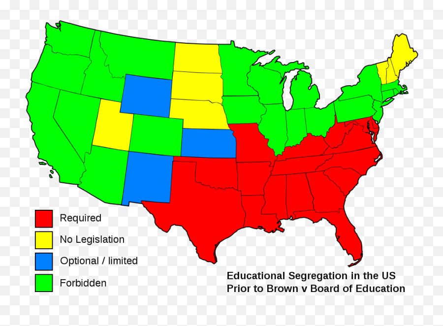Us Prior To Brown Map - 3 States That Required Segregation In 1954 Emoji,Usa Emoji Map