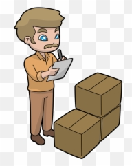 A Shipping Manager Checking Delivery Inventory Cartoon - Inventory Cartoon Emoji,Emoji Shirt And Pants