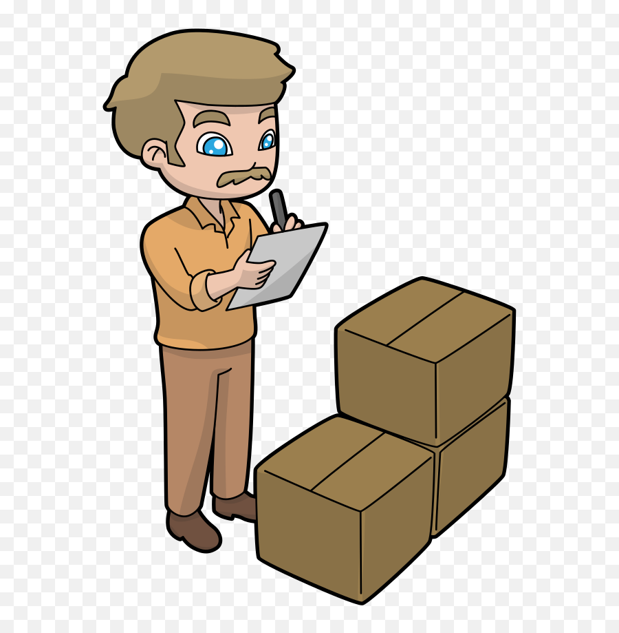 A Shipping Manager Checking Delivery Inventory Cartoon - Inventory Cartoon Emoji,Emoji Shirt And Pants