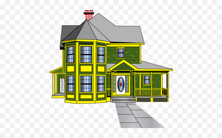 Old Victorian House Vector - Green And Yellow House Emoji,Cut And Paste Emoji
