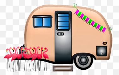 Caravan Travel Trailer Flamingos - Emoji