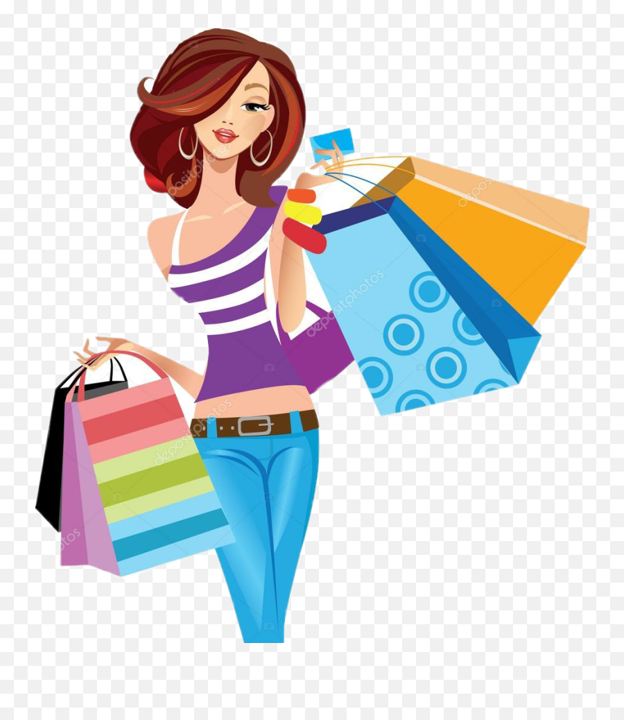 Shopping Sticker Challenge On Picsart - Woman Shopping Cartoon Png Emoji,Microphone Box Umbrella Emoji