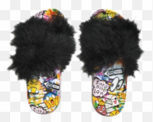 Iscream Emoji Graffiti Fur Slides Slippers - Boot,Emoji Slippers
