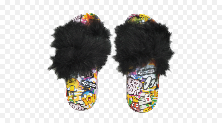 Iscream Emoji Graffiti Fur Slides Slippers - Boot,Emoji Slippers