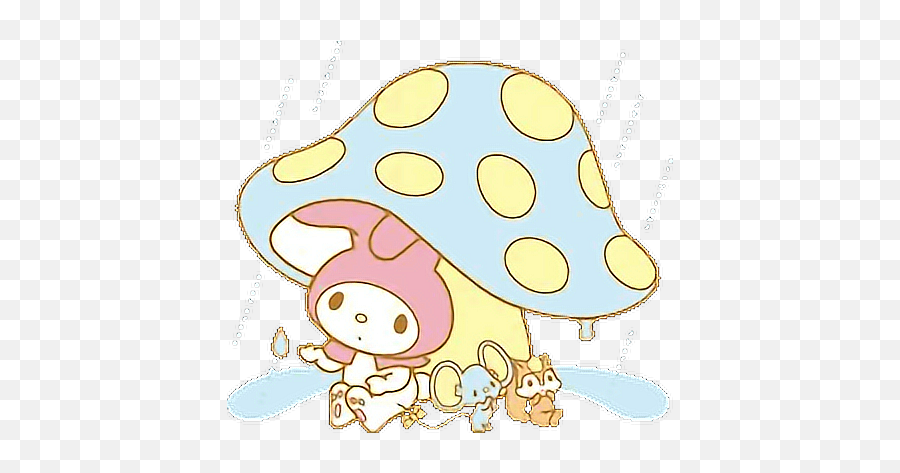 Sanrio Hellokitty Mymelody Raining Rain Mushroom Mouse - Cartoon Emoji,Raining Emoji