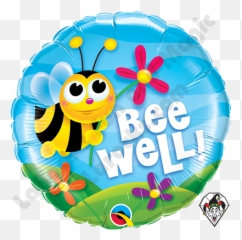 18 Inch Round Bee Well Flowers Foil Balloon Qualatex 1ct - Balloon Bee Well Soon Emoji,Emoji Balloons
