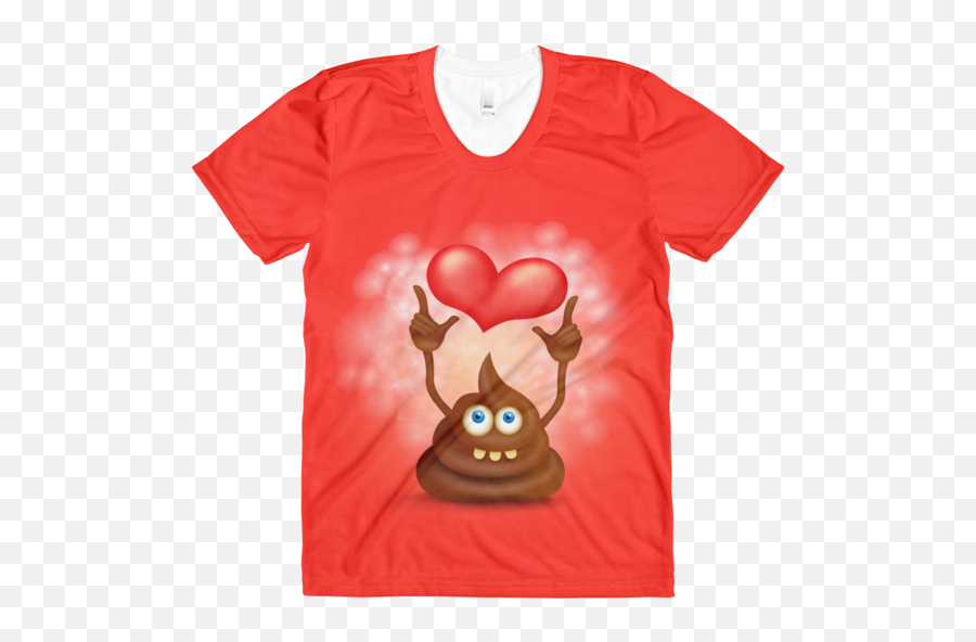 Womenu2019s Funny Cartoon Poop Cut Emoji Character With Heart Crew Neck T - Shirt 80s Paint Splatter,Character Emoji
