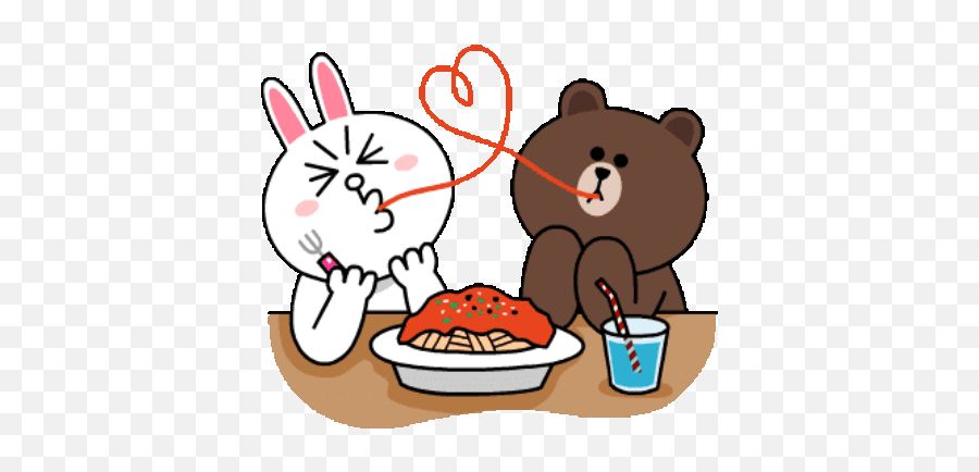 Brown And Conyu0027s Romantic Date And Love Animated Stickers - Romantic Brown And Cony Gif Emoji,Noodle Emoji