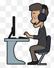 Cartoon Call Centre Guy Using A Computer - Guy On Computer Cartoon Emoji,Emoji Shirt And Pants