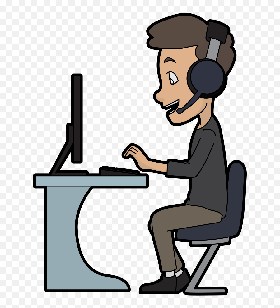 Cartoon Call Centre Guy Using A Computer - Guy On Computer Cartoon Emoji,Emoji Shirt And Pants